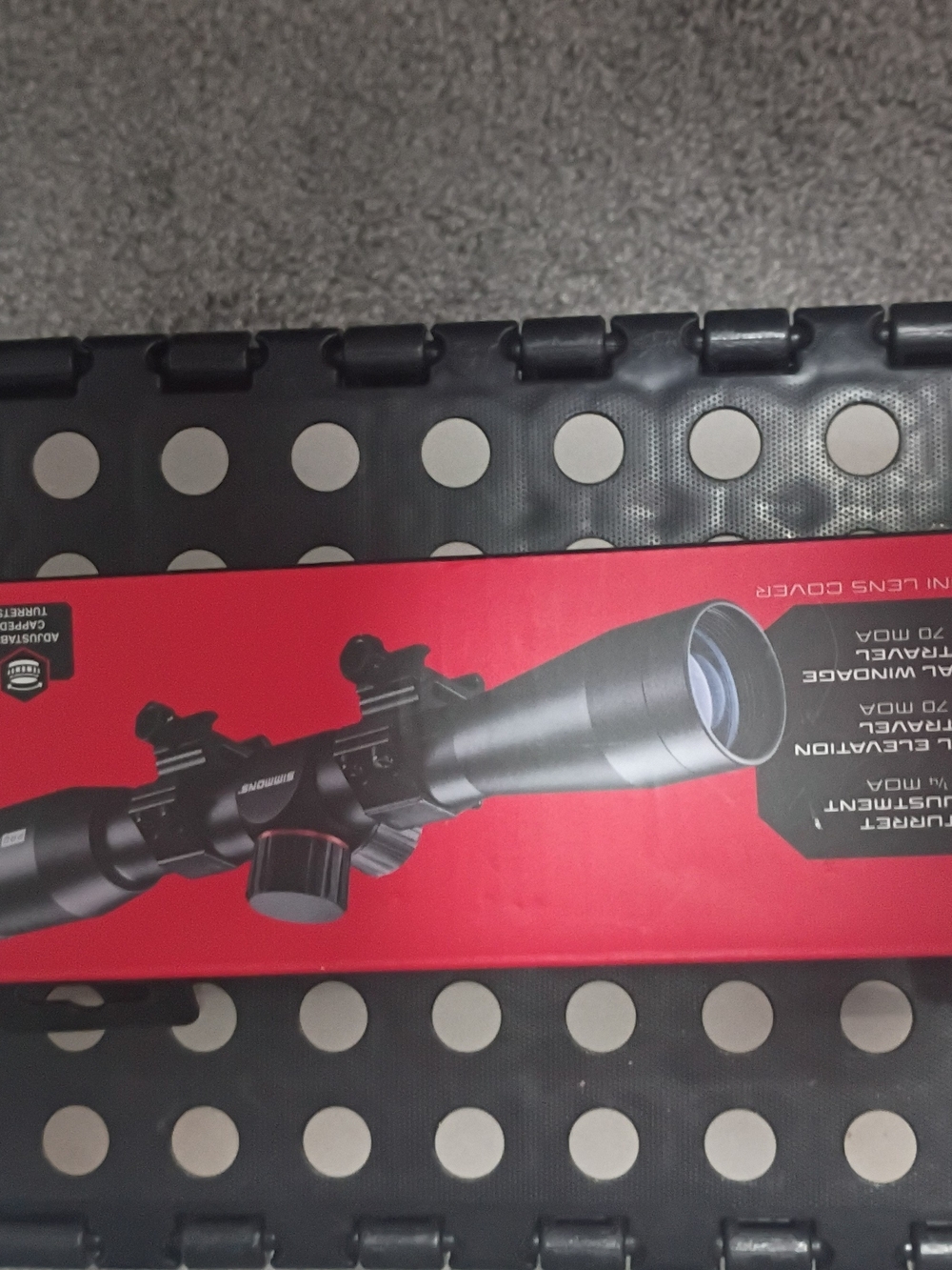 Simons Black Rifle Scope on Red Box
